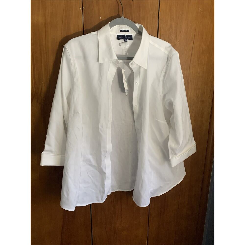 Jones New York Dress Shirt Women's 2X White Button Up Collared Long Sleeves